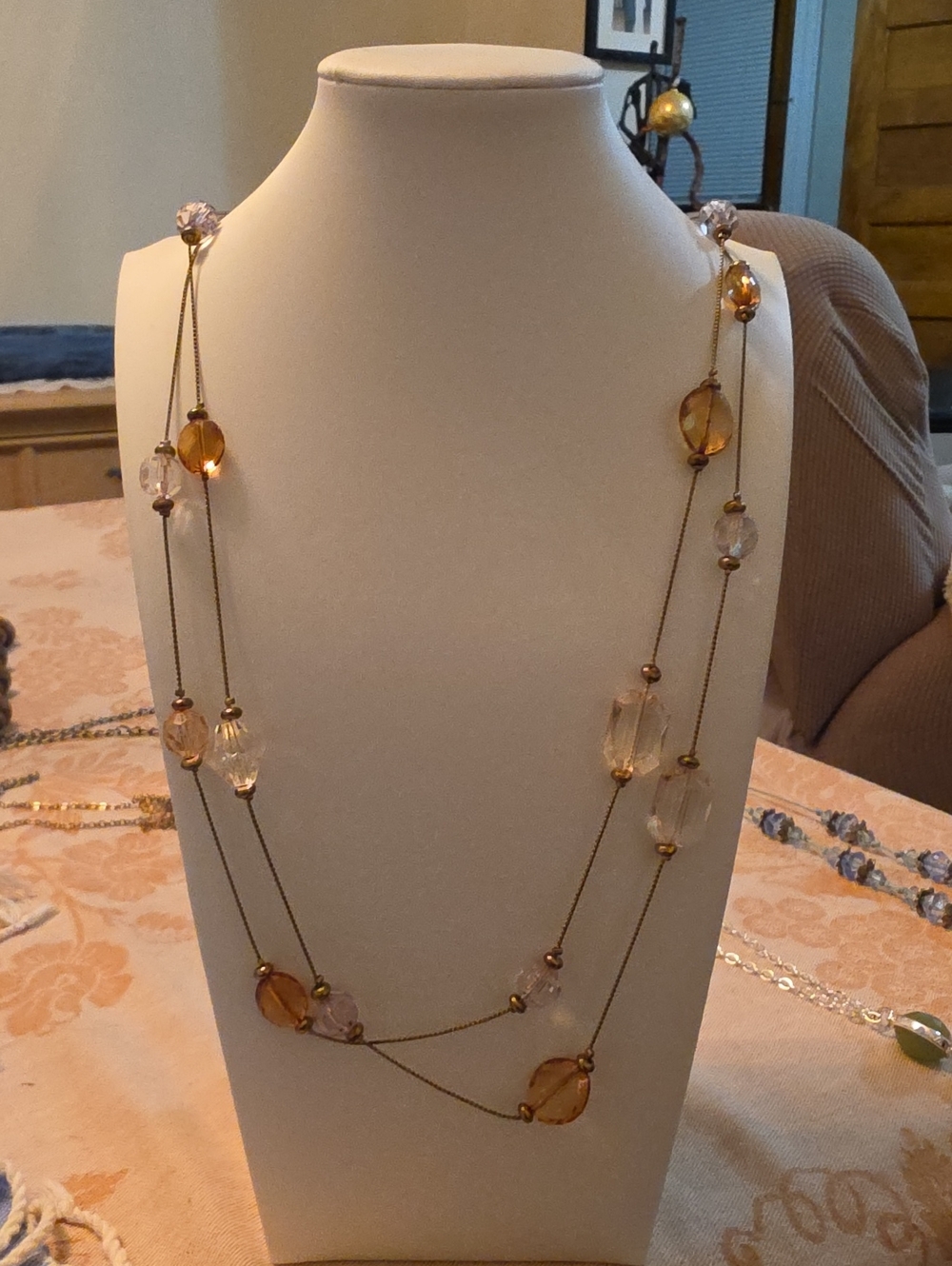 Delicate Amber Bead Layered Necklace - Women Jewelry
